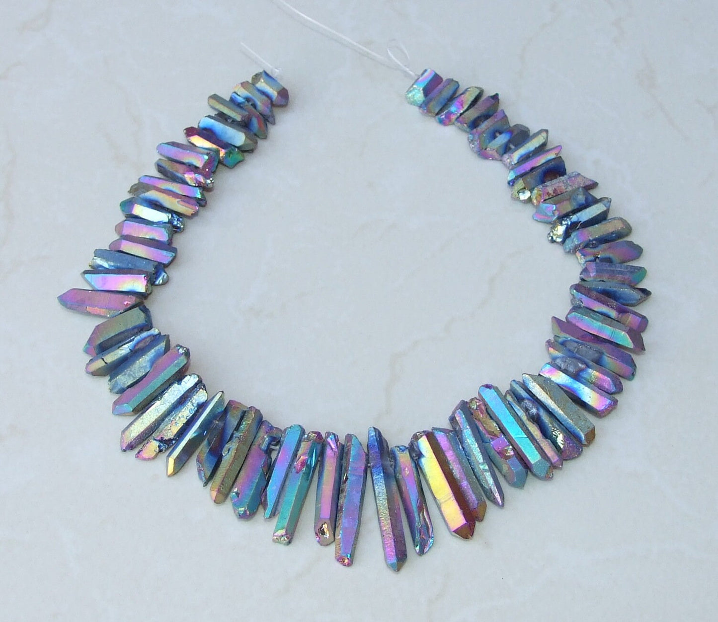 Rainbow Titanium Quartz Cluster Point, Titanium Quartz Points Strand, Raw Quartz Points Drilled, Quartz Crystals Points, Strand of Bead - EDGBeadsandGems