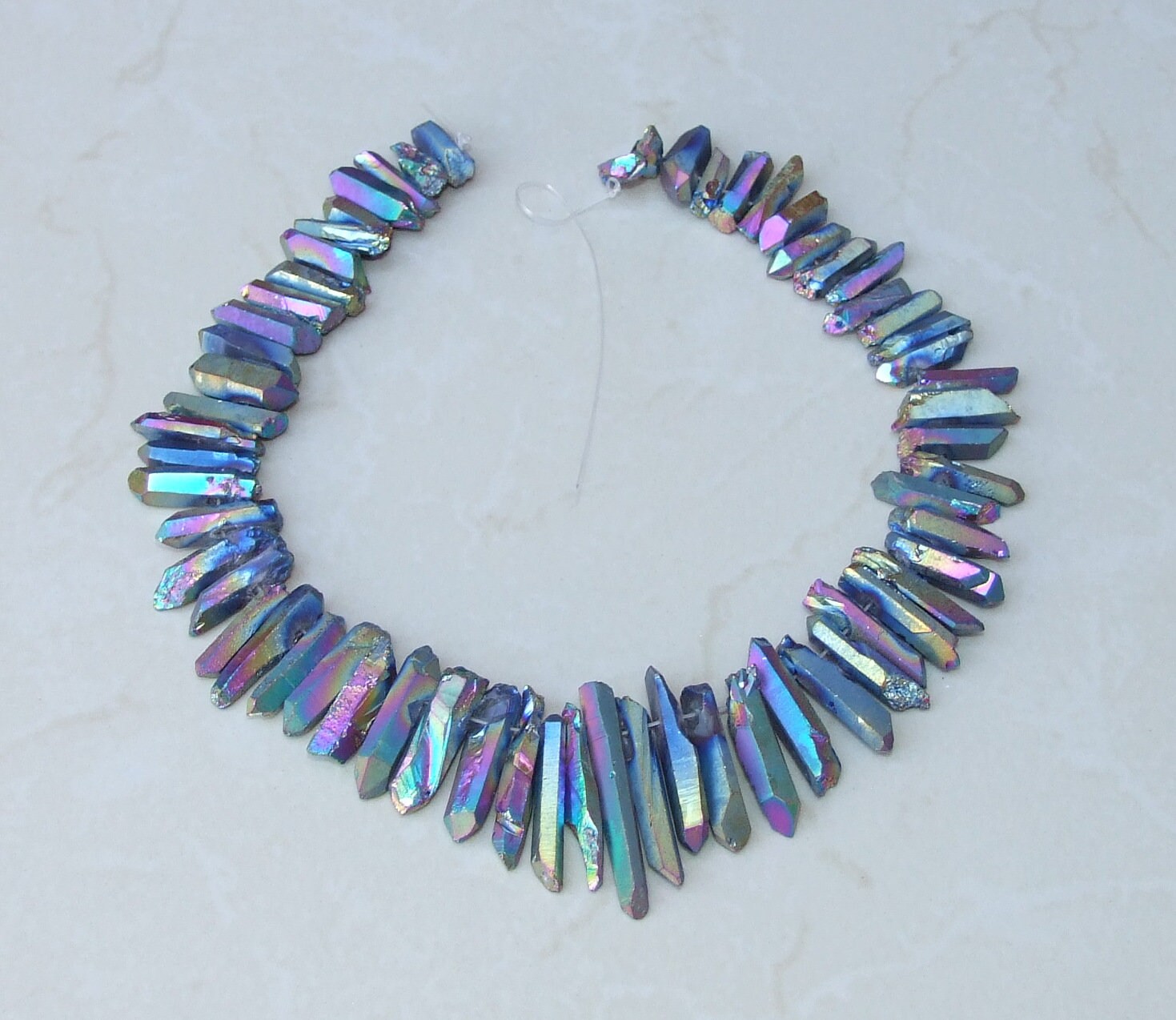 Rainbow Titanium Quartz Cluster Point, Titanium Quartz Points Strand, Raw Quartz Points Drilled, Quartz Crystals Points, Strand of Bead - EDGBeadsandGems