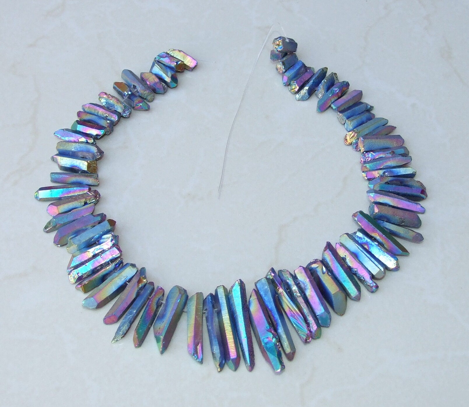 Rainbow Titanium Quartz Cluster Point, Titanium Quartz Points Strand, Raw Quartz Points Drilled, Quartz Crystals Points, Strand of Bead - EDGBeadsandGems