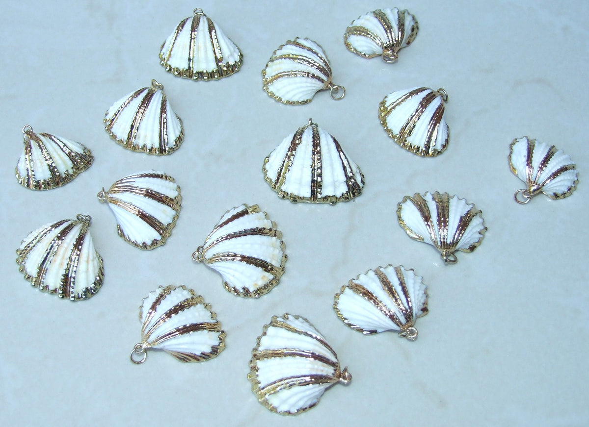Gold Seashell, Natural Sea Shell Pendant, Clam Shell, Bead Pendant, Gold Plated, Ocean, Beach, Summer, BOHO, 25mm to 35mm, 16A-G - EDGBeadsandGems
