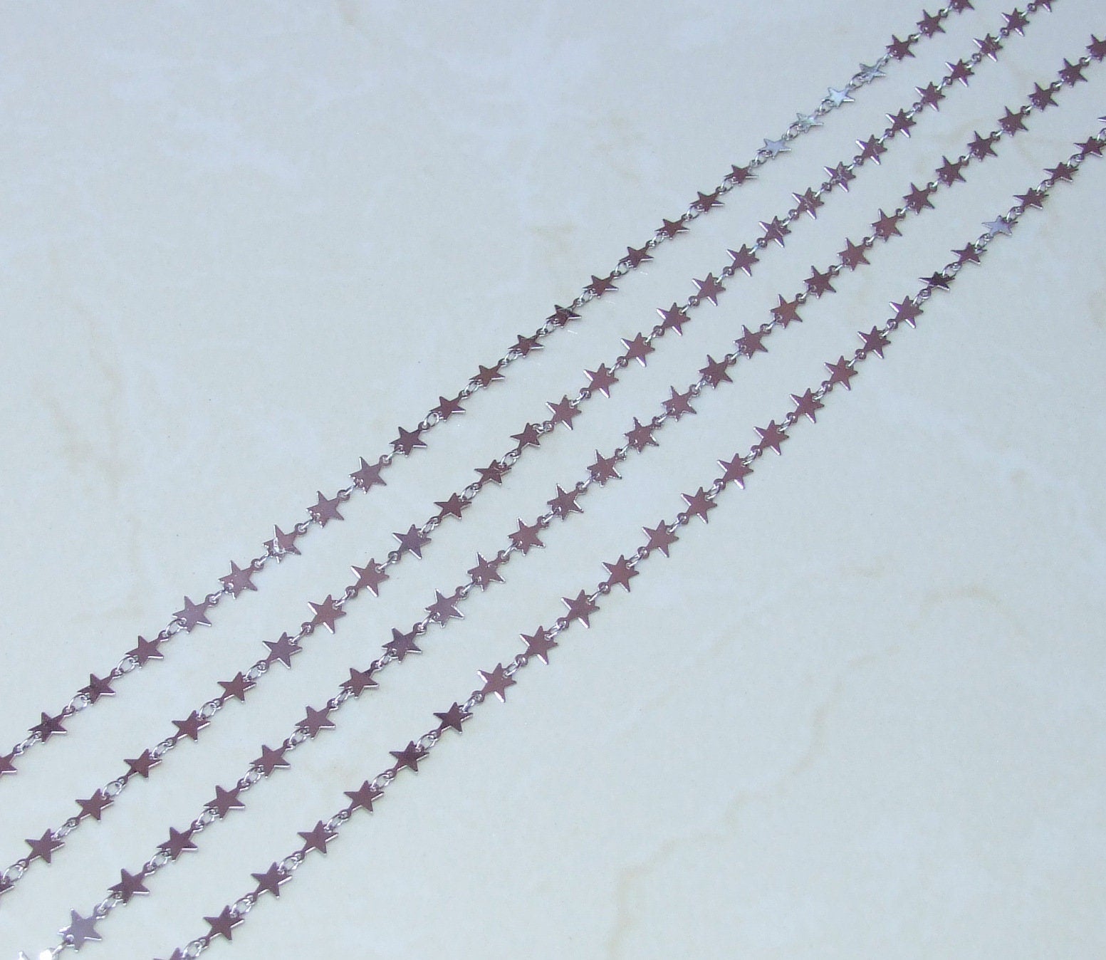 Silver Star Shaped Chain, Necklace Chain, Bulk Chain, Jewelry Making, Body Chain, Belly Chain, By the Foot, 6.5mm x .3mm - EDGBeadsandGems