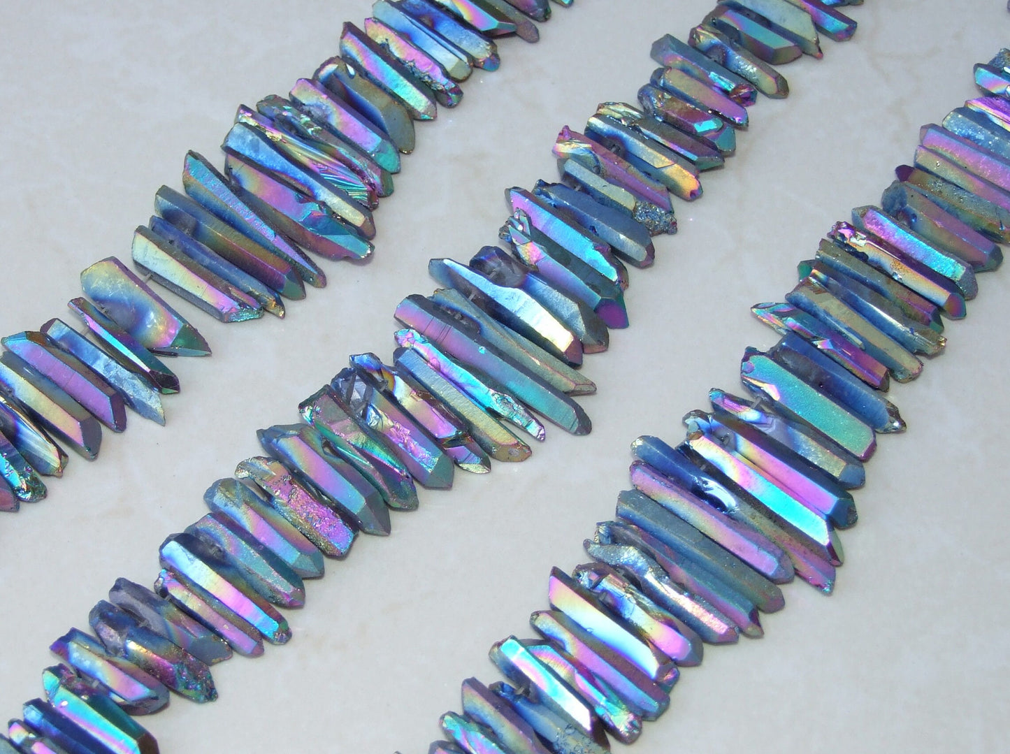 Rainbow Titanium Quartz Cluster Point, Titanium Quartz Points Strand, Raw Quartz Points Drilled, Quartz Crystals Points, Strand of Bead - EDGBeadsandGems