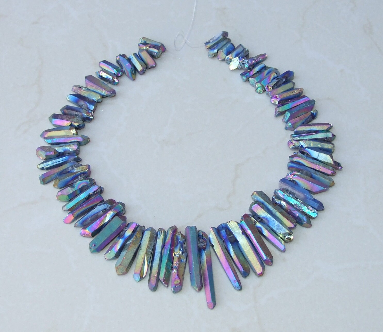 Rainbow Titanium Quartz Cluster Point, Titanium Quartz Points Strand, Raw Quartz Points Drilled, Quartz Crystals Points, Strand of Bead - EDGBeadsandGems