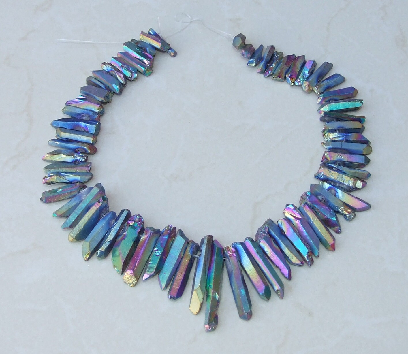 Rainbow Titanium Quartz Cluster Point, Titanium Quartz Points Strand, Raw Quartz Points Drilled, Quartz Crystals Points, Strand of Bead - EDGBeadsandGems