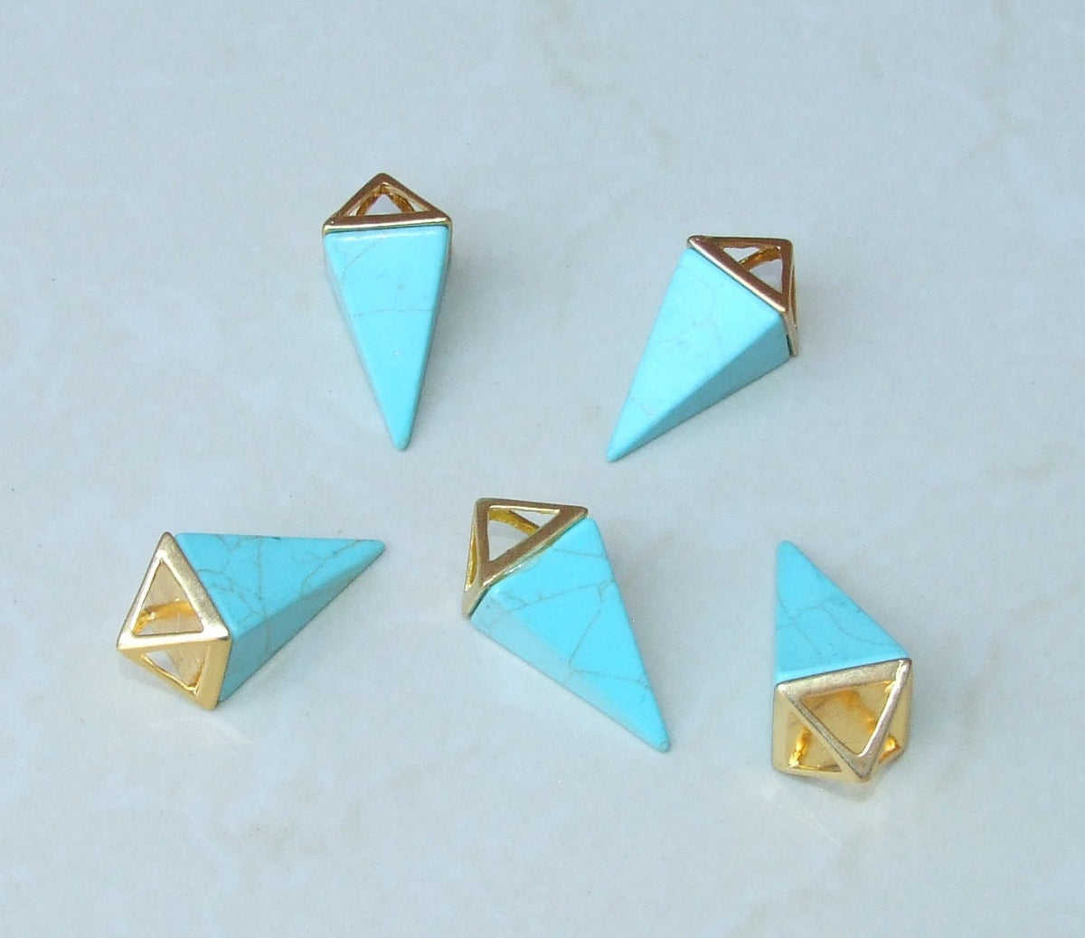 Blue Howlite Pendant, Pyramid Pendant, Triangle Pendant, Howlite Point, Gemstone Pendant, BOHO, Gift, Gold Plated - 15mm x 34mm - EDGBeadsandGems