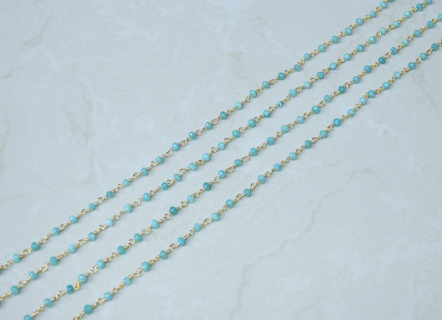 Green Jade Faceted Rondelle Bead Rosary Chain, Bulk Chain, Wire Wrapped, Beaded Chain, Body Chain, Gold Chain, Necklace Chain, Belly Chain - EDGBeadsandGems