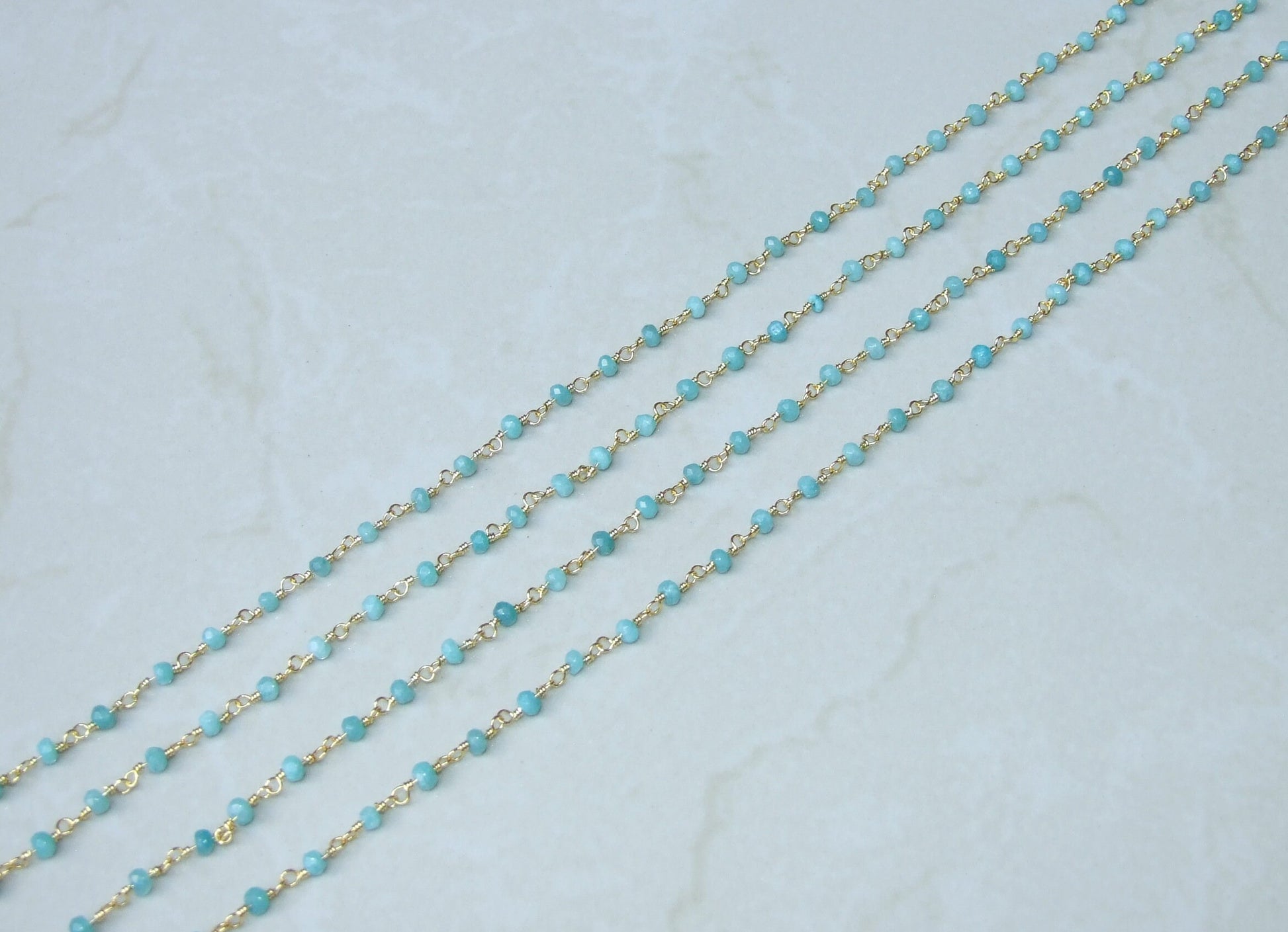 Green Jade Faceted Rondelle Bead Rosary Chain, Bulk Chain, Wire Wrapped, Beaded Chain, Body Chain, Gold Chain, Necklace Chain, Belly Chain - EDGBeadsandGems