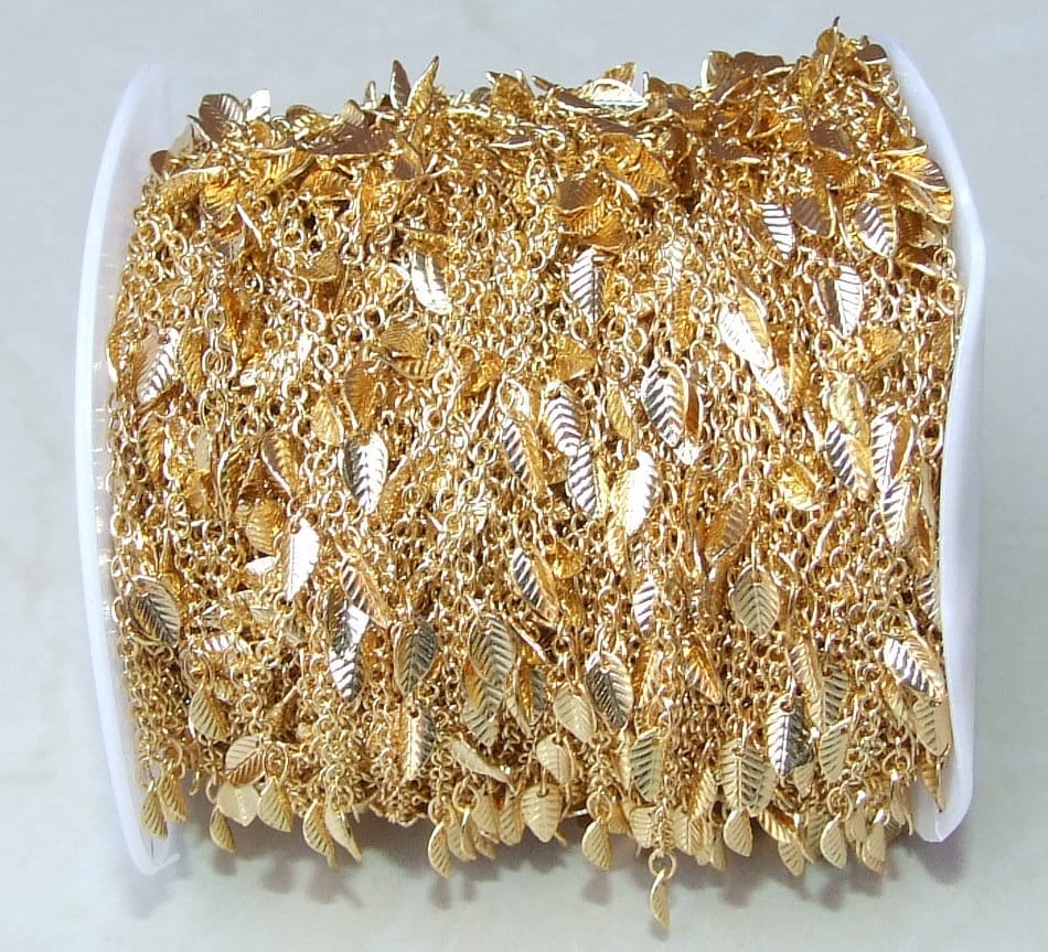 Gold Plated Leaf Chain, Drop Chain, Gold Chain Wholesale, Bulk Chain, Gold Chain, Belly Chain, Body Chain, Jewelry Chain, By The Meter - EDGBeadsandGems