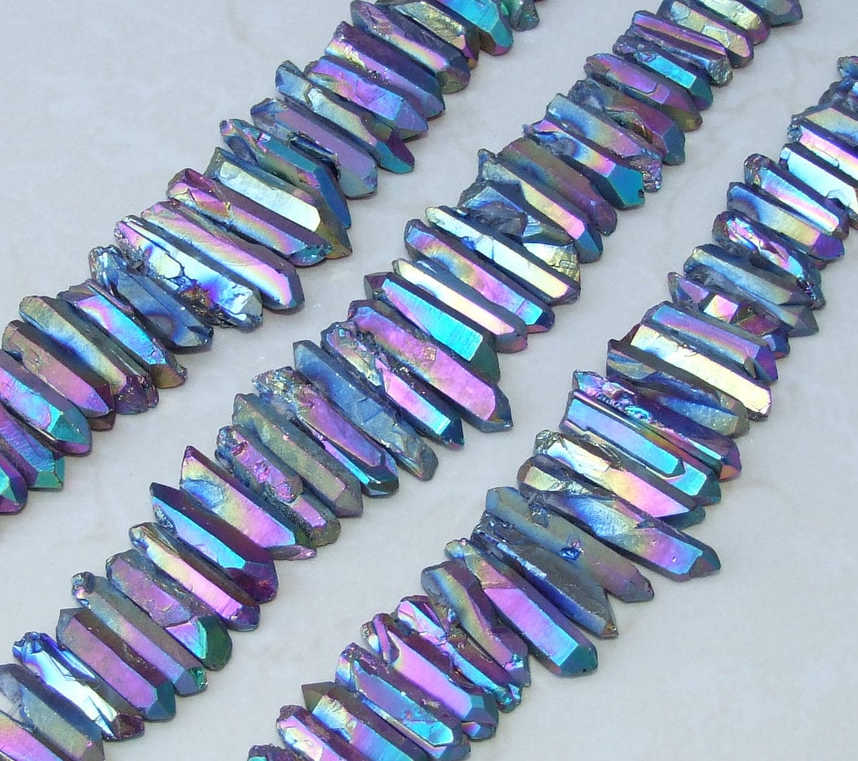 Rainbow Titanium Quartz Cluster Point, Titanium Quartz Points Strand, Raw Quartz Points Drilled, Quartz Crystals Points, Strand of Bead - EDGBeadsandGems