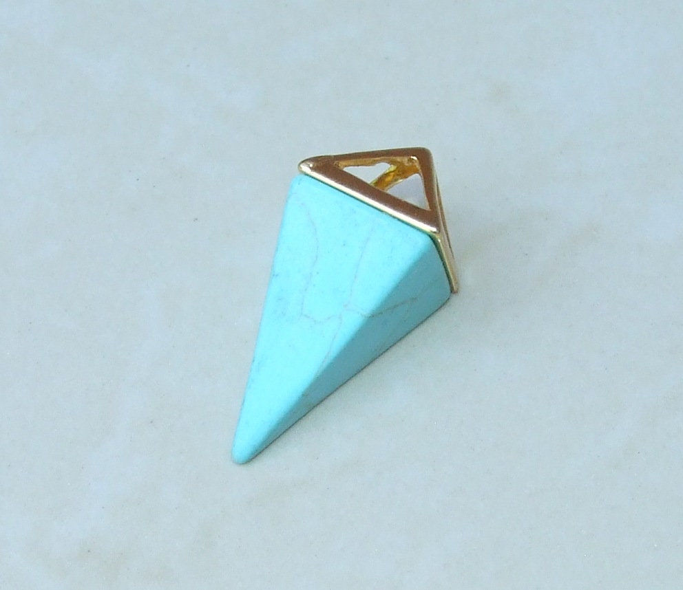Blue Howlite Pendant, Pyramid Pendant, Triangle Pendant, Howlite Point, Gemstone Pendant, BOHO, Gift, Gold Plated - 15mm x 34mm - EDGBeadsandGems