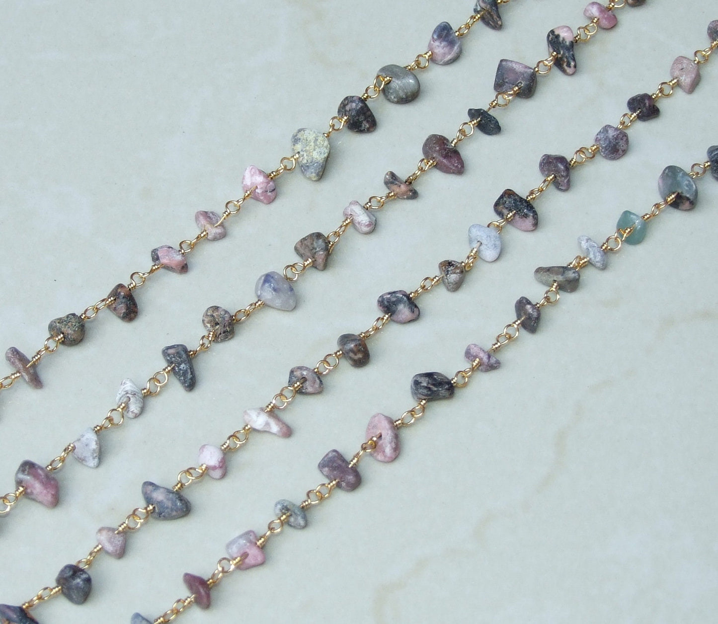 Rhodonite Rosary Chain by the Foot, Rosary Chain with Beads, Rosary Chain Wholesale, Rosary Chain Bulk, Rosary Chain for Jewelry Making - EDGBeadsandGems