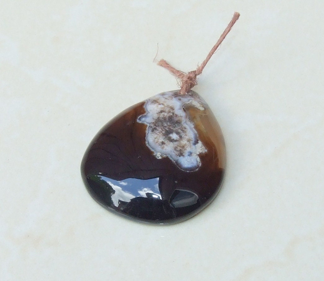 Blossom Agate Pendant, Natural Stone Pendant, Druzy Pendant, Polished Gemstone Pendant, Jewelry Stone, Necklace Pendant, 37mm x 44mm - 5841 - EDGBeadsandGems