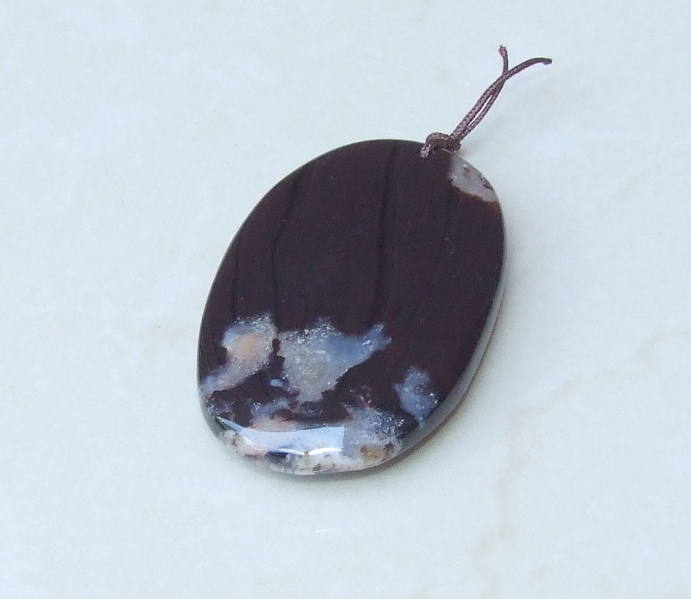 Blossom Agate Pendant, Natural Stone Pendant, Druzy Pendant, Polished Gemstone Pendant, Jewelry Stone, Necklace Pendant, 37mm x 60mm - 5926 - EDGBeadsandGems