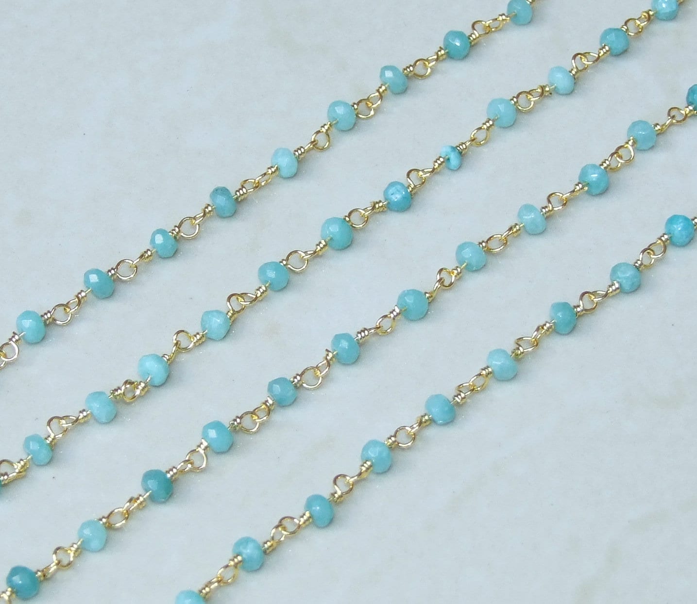 Green Jade Faceted Rondelle Bead Rosary Chain, Bulk Chain, Wire Wrapped, Beaded Chain, Body Chain, Gold Chain, Necklace Chain, Belly Chain - EDGBeadsandGems