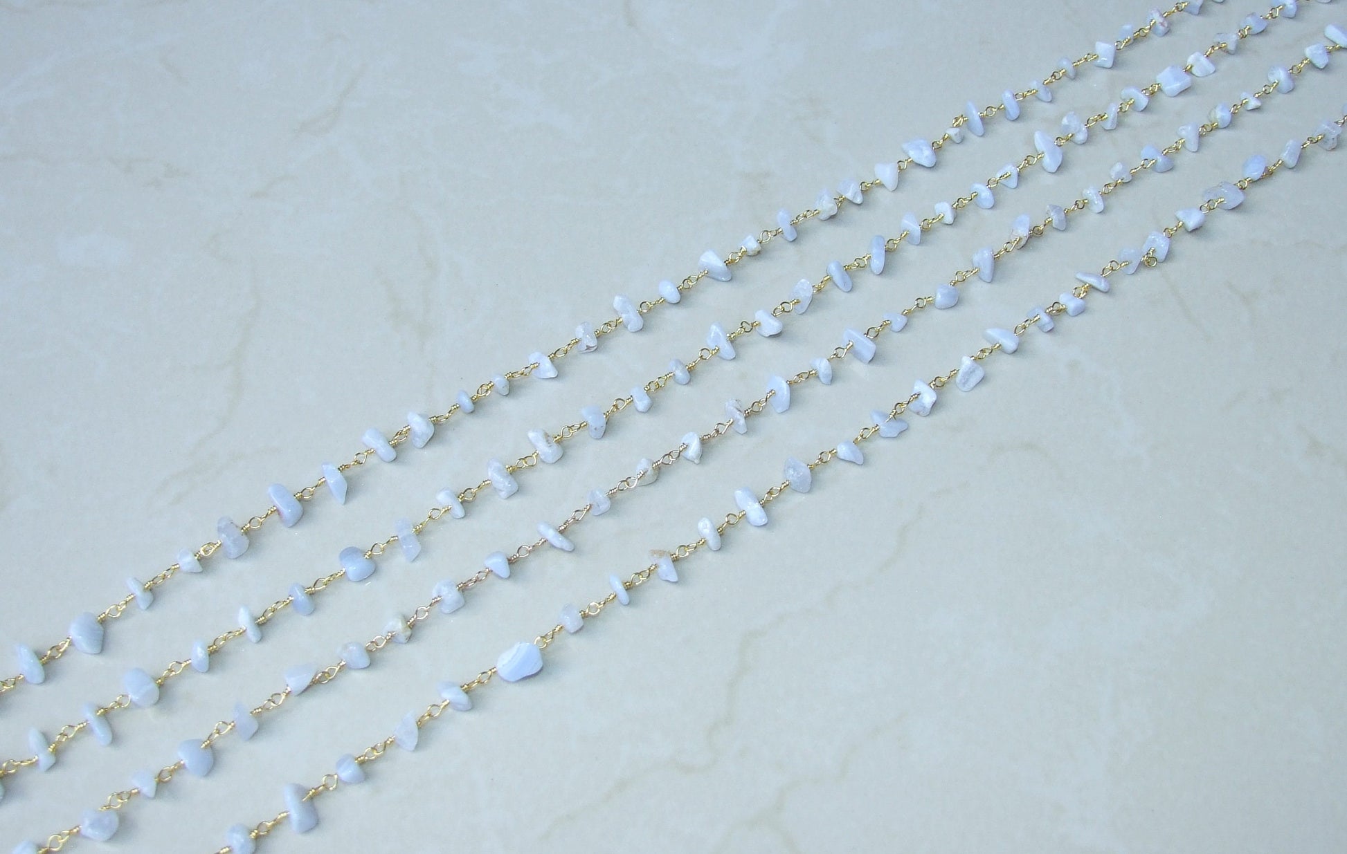 Blue Lace Agate Rosary Chain by the Foot, Beaded Chain, Rosary Chain Wholesale, Rosary Chain Bulk, Rosary Chain for Jewelry Making - EDGBeadsandGems