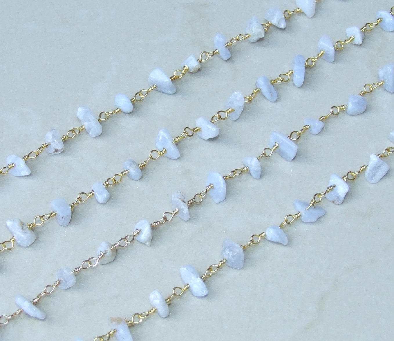 Blue Lace Agate Rosary Chain by the Foot, Beaded Chain, Rosary Chain Wholesale, Rosary Chain Bulk, Rosary Chain for Jewelry Making - EDGBeadsandGems