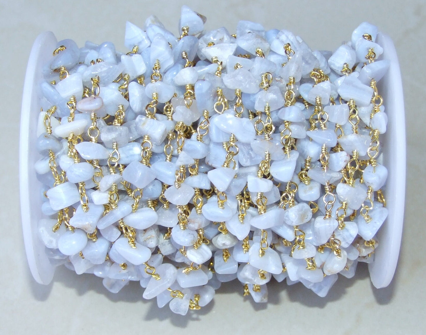 Blue Lace Agate Rosary Chain by the Foot, Beaded Chain, Rosary Chain Wholesale, Rosary Chain Bulk, Rosary Chain for Jewelry Making - EDGBeadsandGems