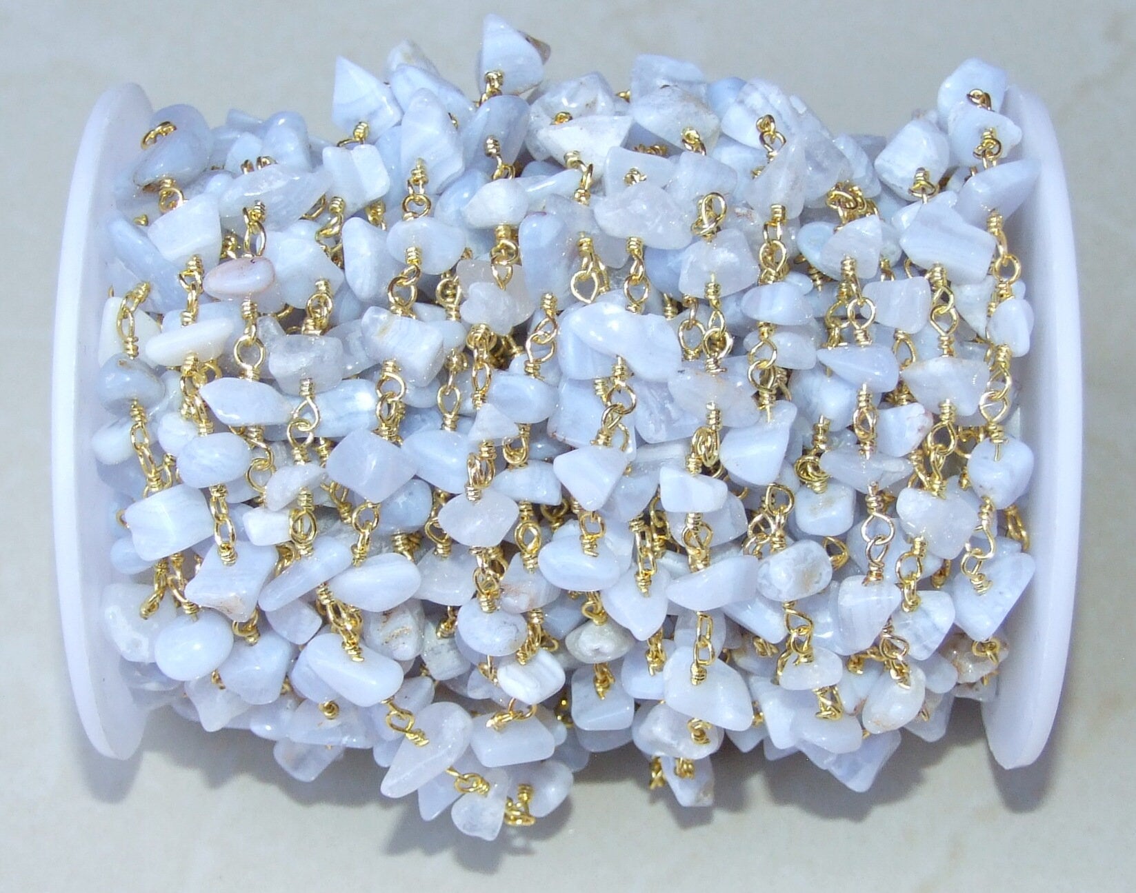 Blue Lace Agate Rosary Chain by the Foot, Beaded Chain, Rosary Chain Wholesale, Rosary Chain Bulk, Rosary Chain for Jewelry Making - EDGBeadsandGems