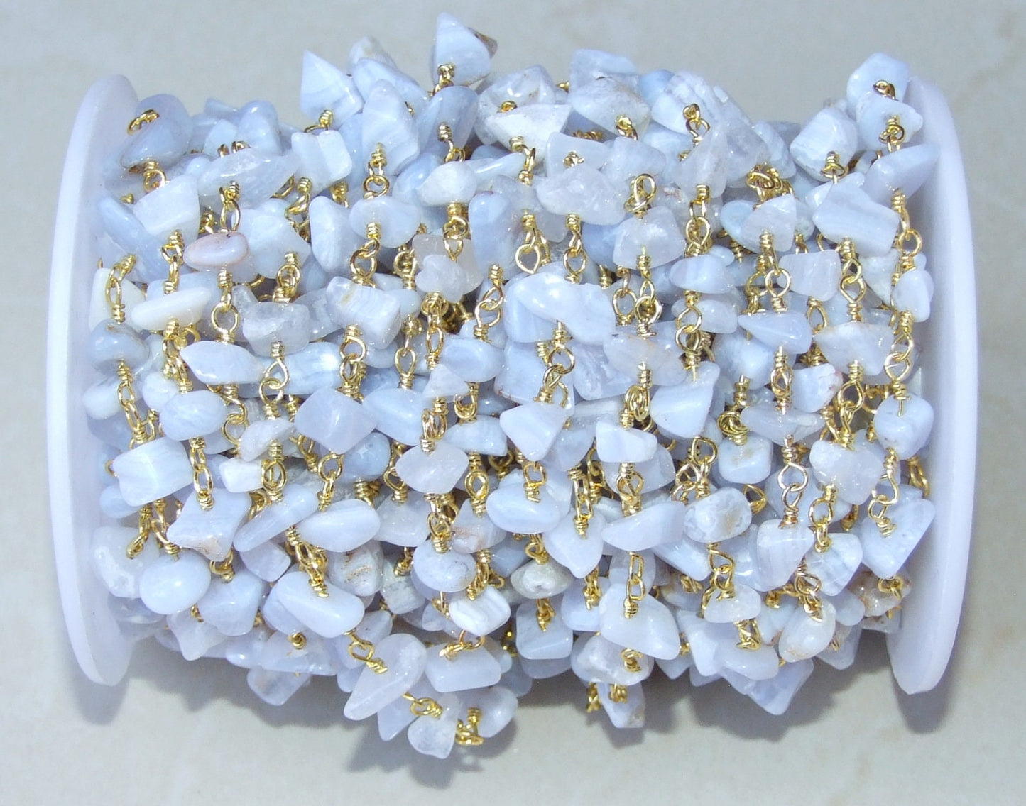 Blue Lace Agate Rosary Chain by the Foot, Beaded Chain, Rosary Chain Wholesale, Rosary Chain Bulk, Rosary Chain for Jewelry Making - EDGBeadsandGems