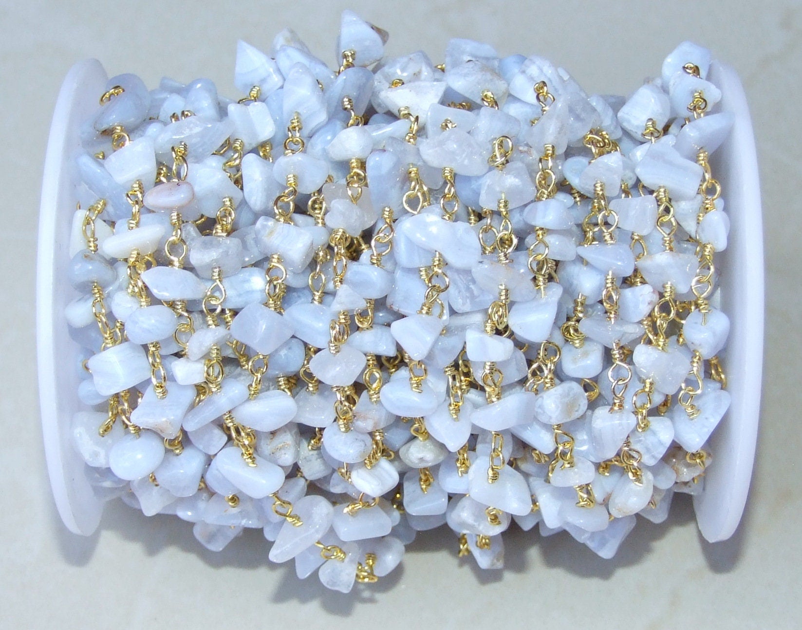 Blue Lace Agate Rosary Chain by the Foot, Beaded Chain, Rosary Chain Wholesale, Rosary Chain Bulk, Rosary Chain for Jewelry Making - EDGBeadsandGems