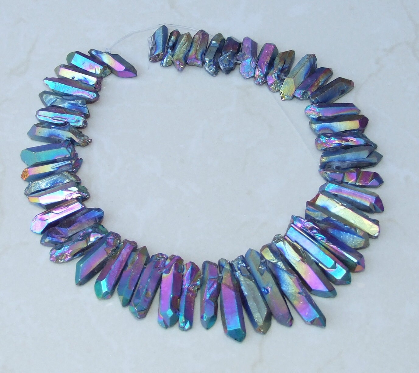 Rainbow Titanium Quartz Cluster Point, Titanium Quartz Points Strand, Raw Quartz Points Drilled, Quartz Crystals Points, Strand of Bead - EDGBeadsandGems