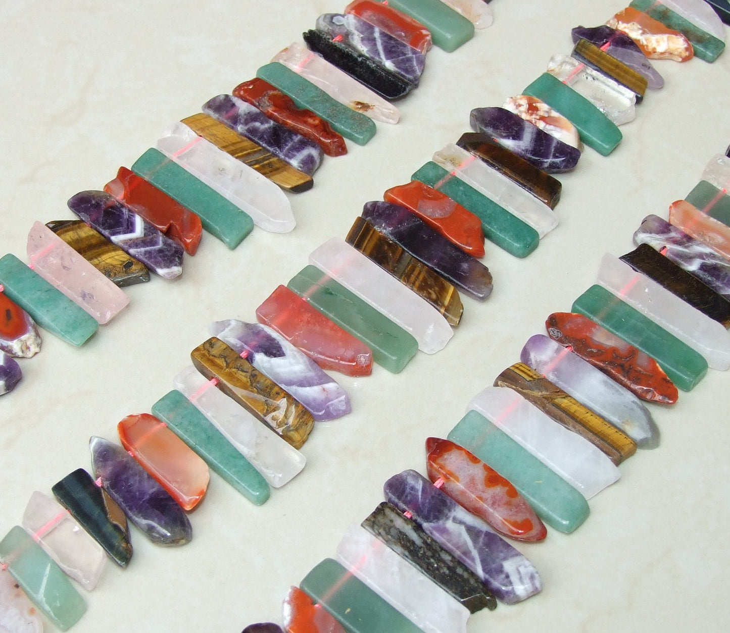 Mixed Gemstone Slice Strand, Polished, Gemstone Pendants, Natural Gemstone Beads, Loose Jewelry Stones Supplies, Half Strand - 25mm to 45mm - EDGBeadsandGems