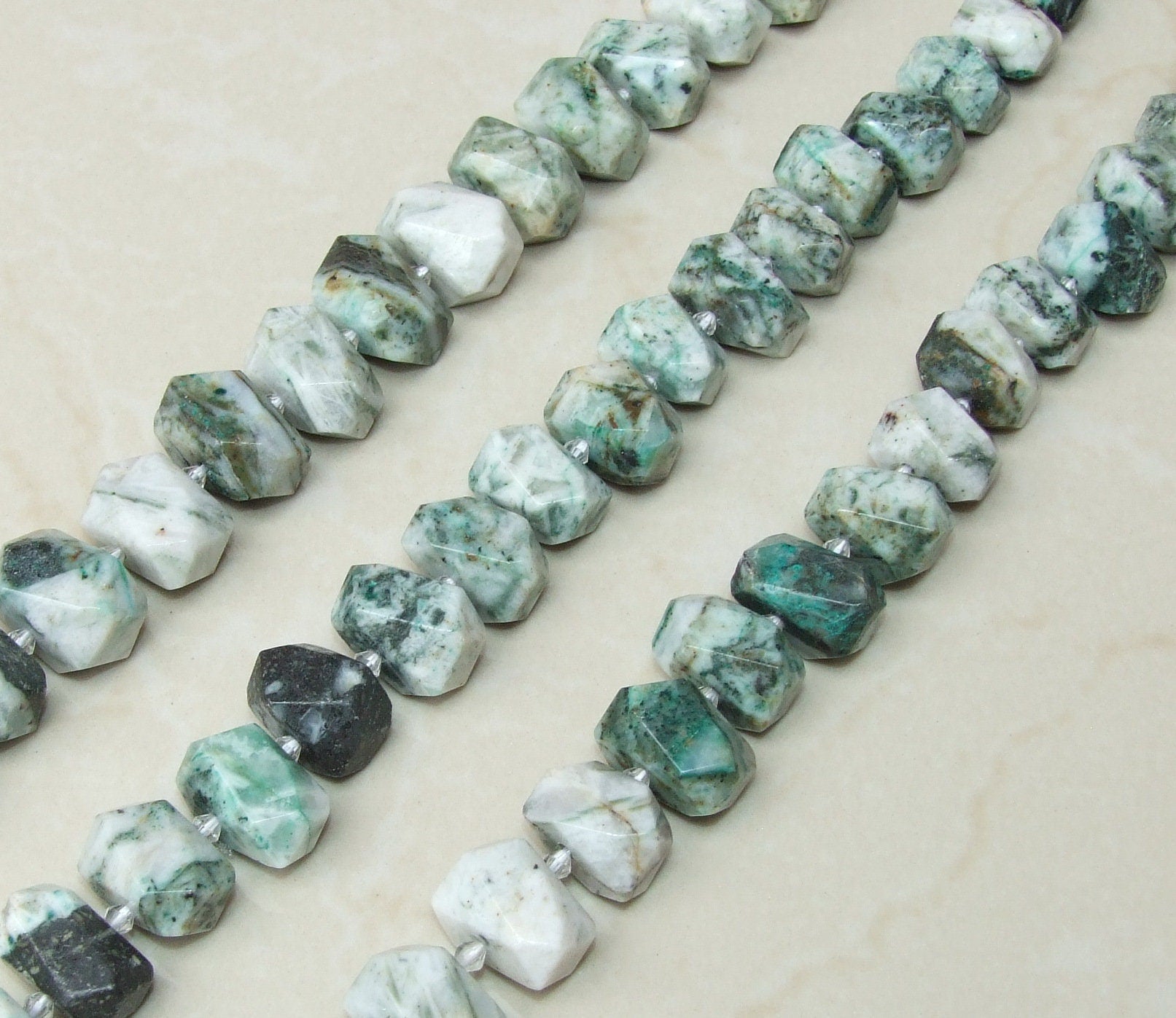 Tree Jasper Faceted Nugget, Polished Jasper Pendant, Gemstone Beads, Jewelry Stones, Jasper Beads, Half Strand - 14mm x 14mm x 20mm - EDGBeadsandGems