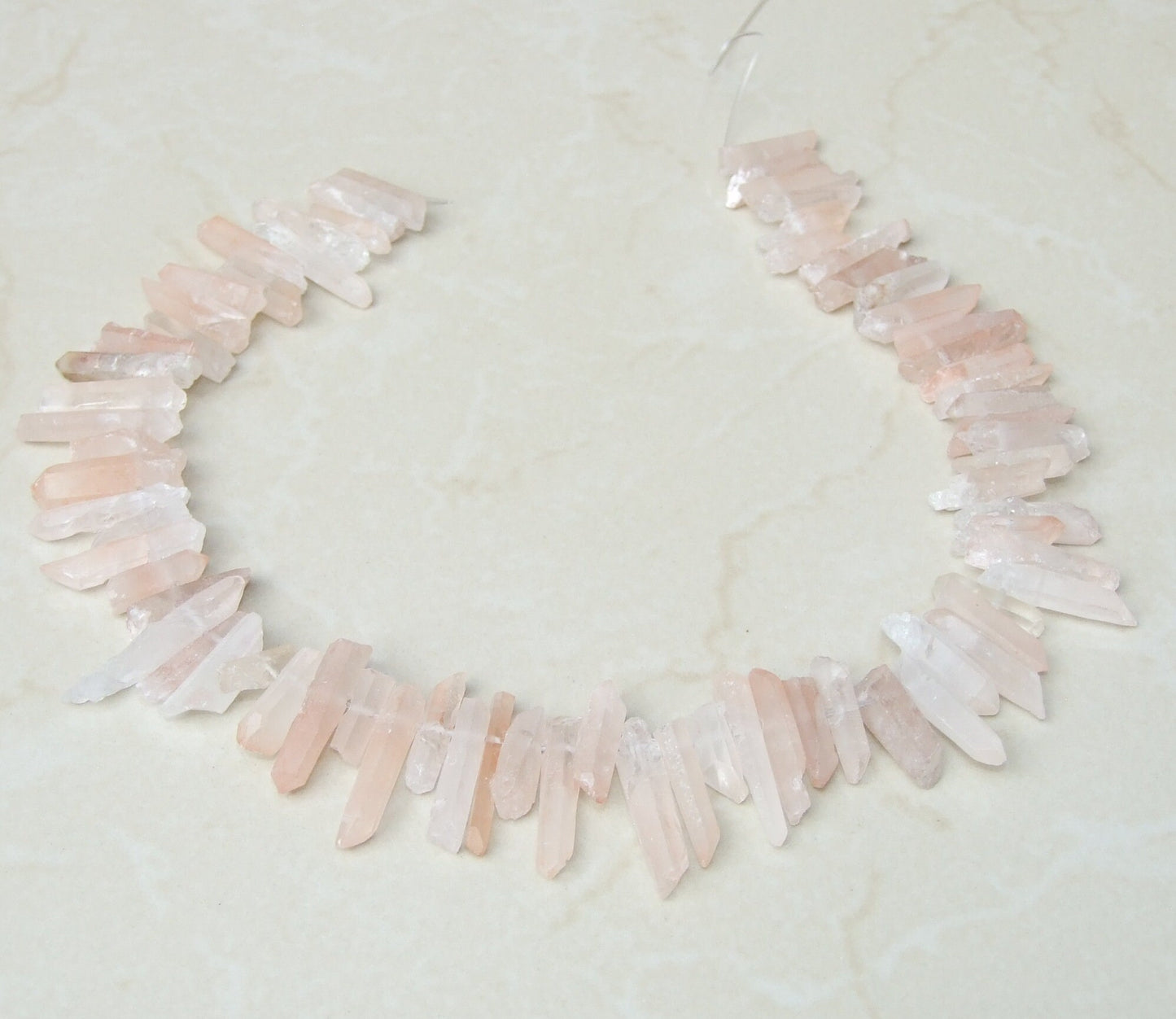 Thin, Light Pink Quartz Cluster Point, Quartz Points Strand, Raw Semi Matte Finish, Bead Strand, Gemstone Beads, Random Length - 15-30mm - EDGBeadsandGems