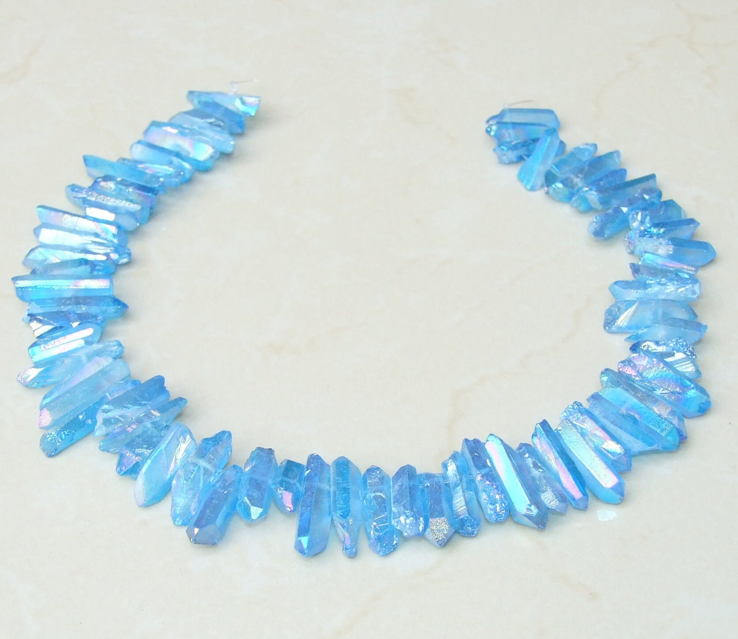 Blue Angel Aura Titanium Quartz Point, Titanium Quartz Points Strand, Raw Quartz Points Drilled, Quartz Crystals Points Bead Strand, 15-30mm - EDGBeadsandGems