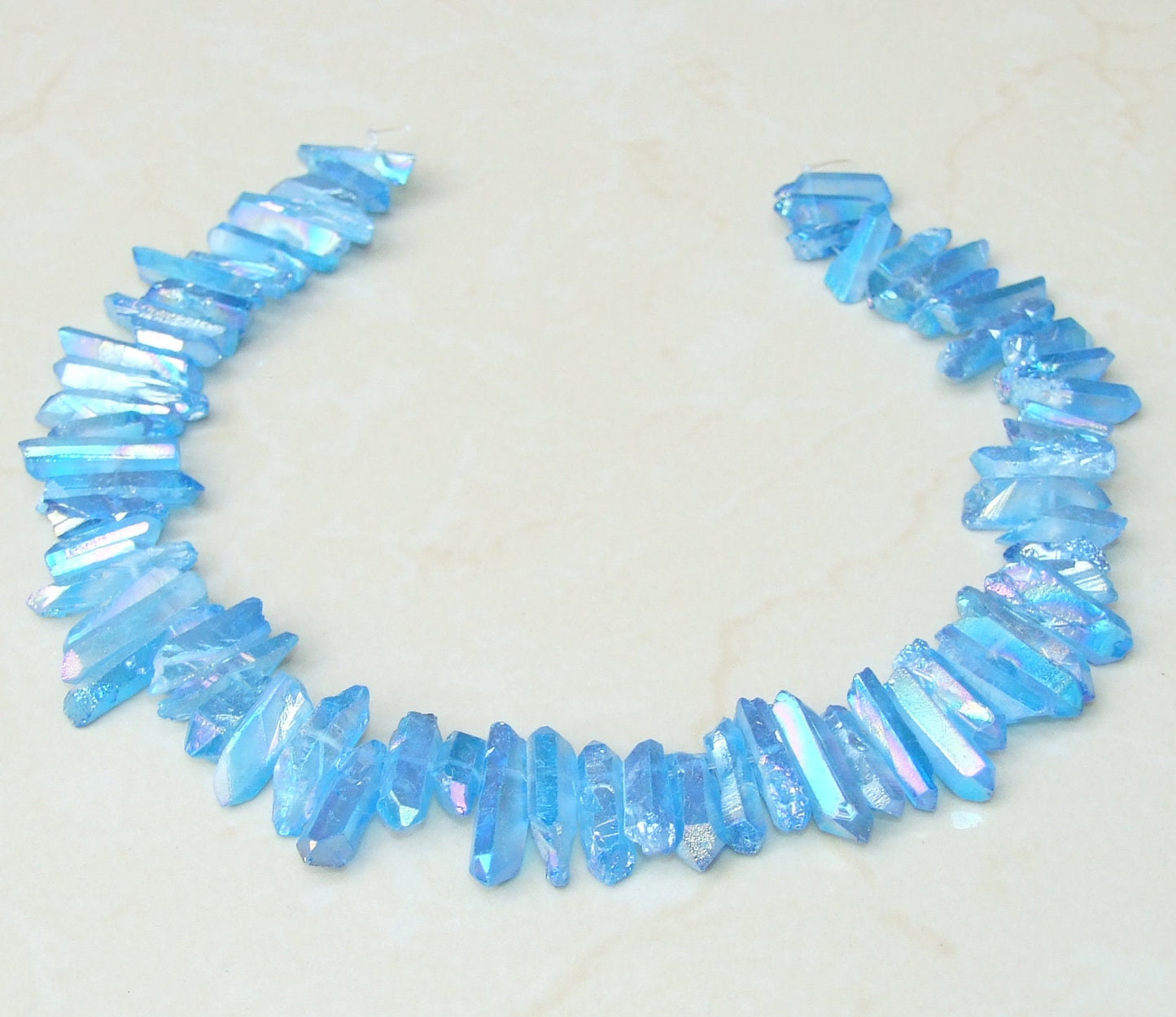 Blue Angel Aura Titanium Quartz Point, Titanium Quartz Points Strand, Raw Quartz Points Drilled, Quartz Crystals Points Bead Strand, 15-30mm - EDGBeadsandGems