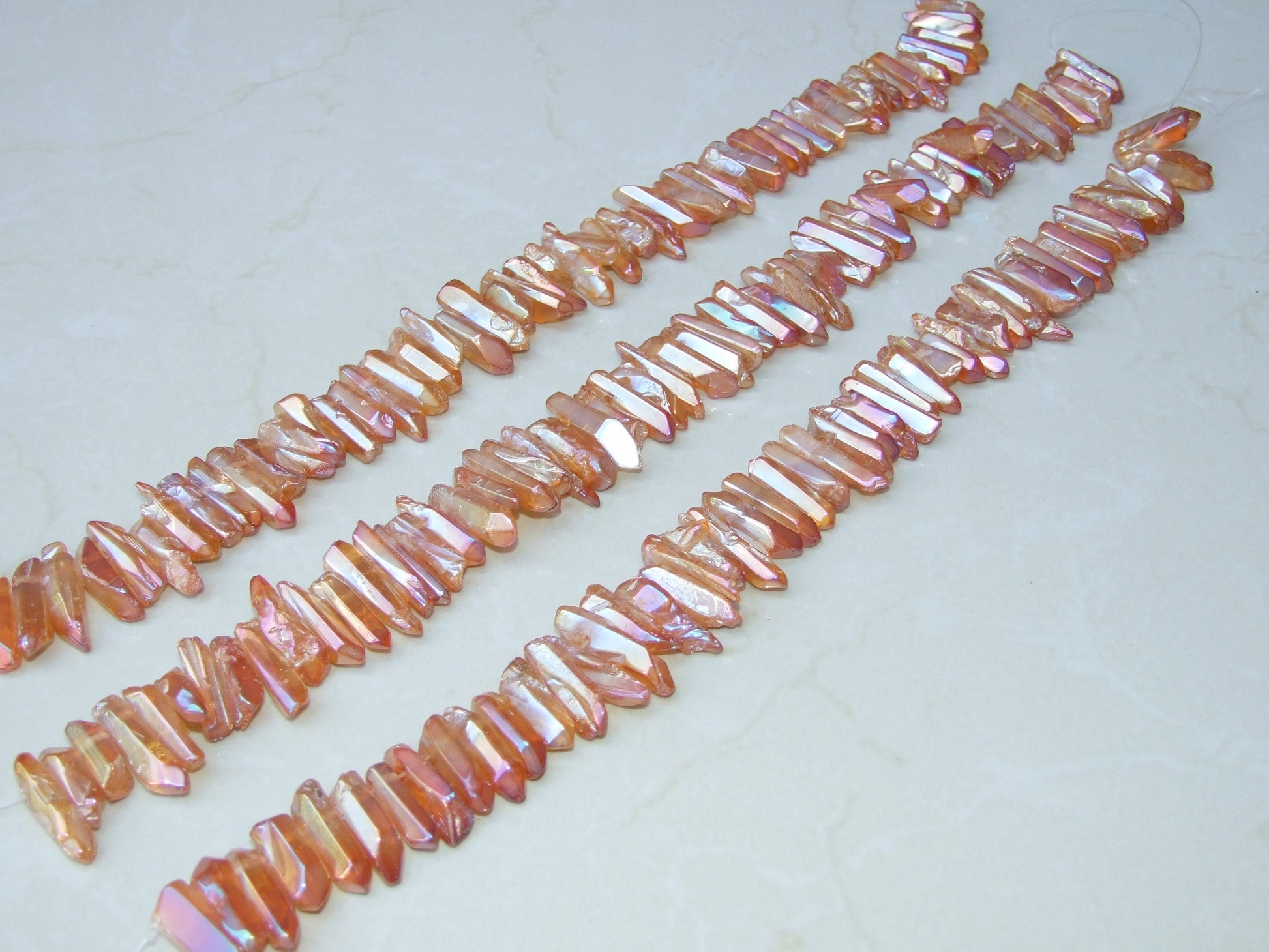 Polished Orange Peach Titanium Quartz Cluster Point, Titanium Quartz Points Strand, Quartz Points Drilled, Quartz Crystals Points, Gemstone - EDGBeadsandGems