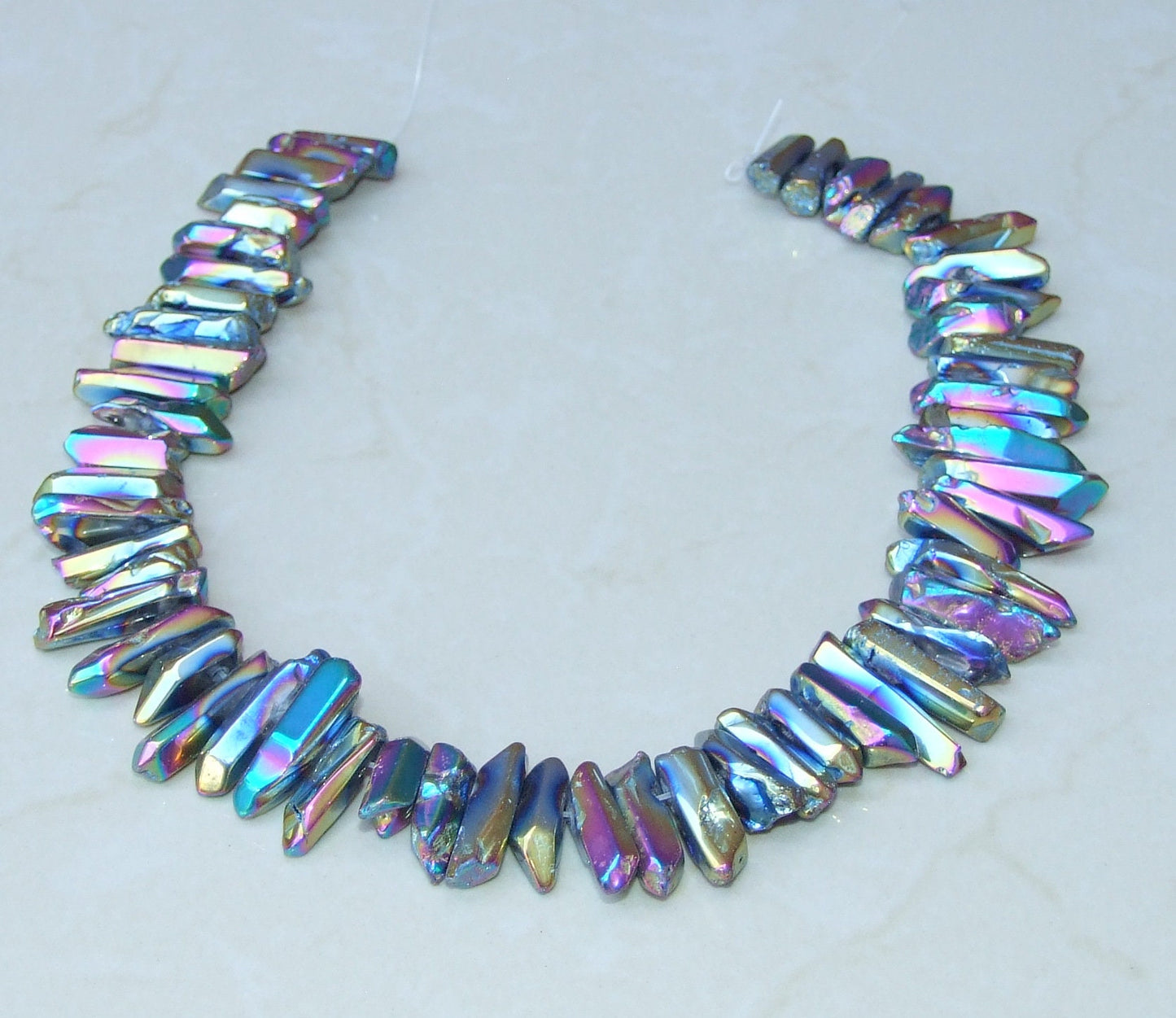 Polished Rainbow Titanium Quartz Cluster Point, Titanium Quartz Points Strand, Quartz Points Drilled, Quartz Crystals Points, Strand of Bead - EDGBeadsandGems