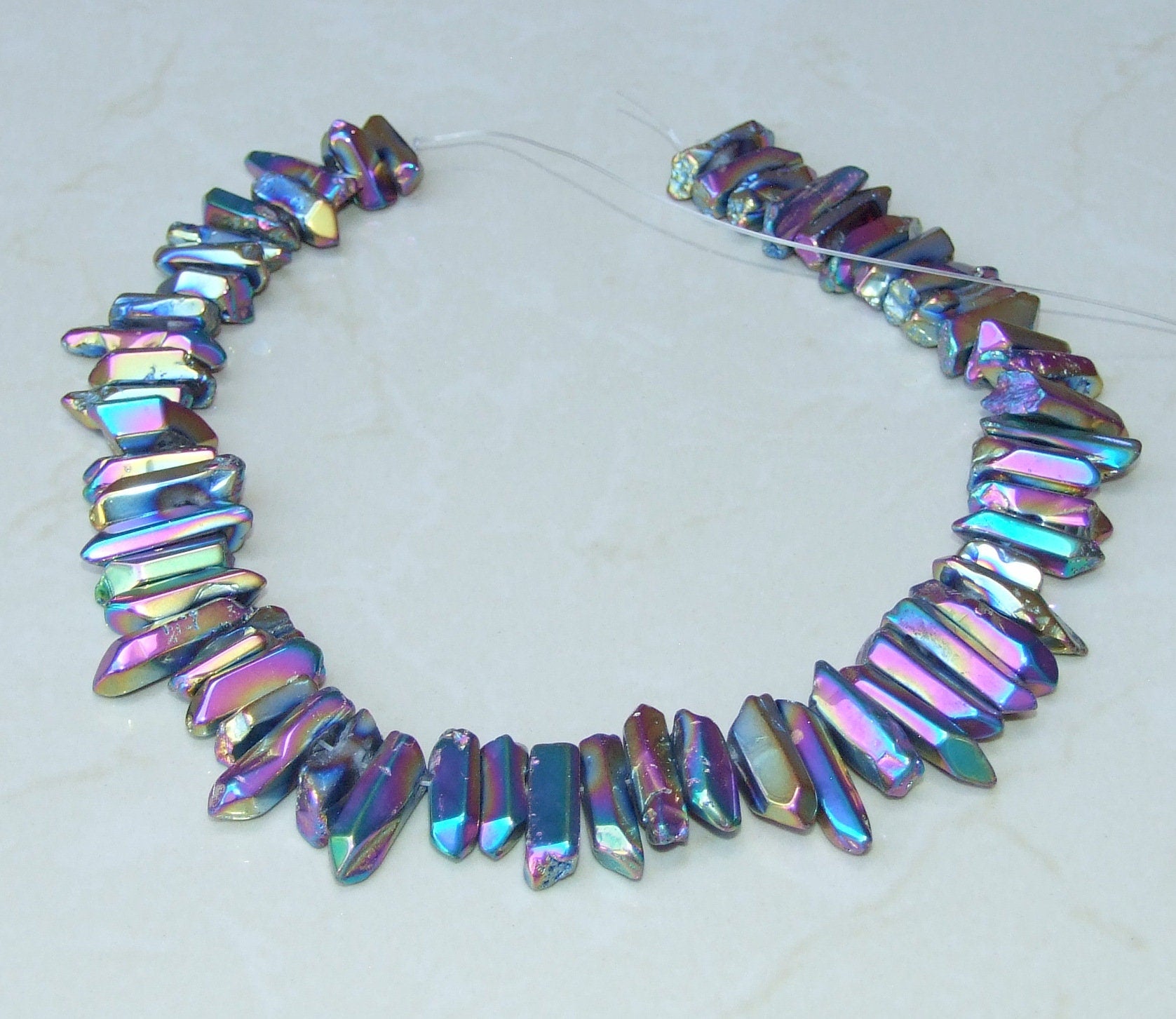 Polished Rainbow Titanium Quartz Cluster Point, Titanium Quartz Points Strand, Quartz Points Drilled, Quartz Crystals Points, Strand of Bead - EDGBeadsandGems