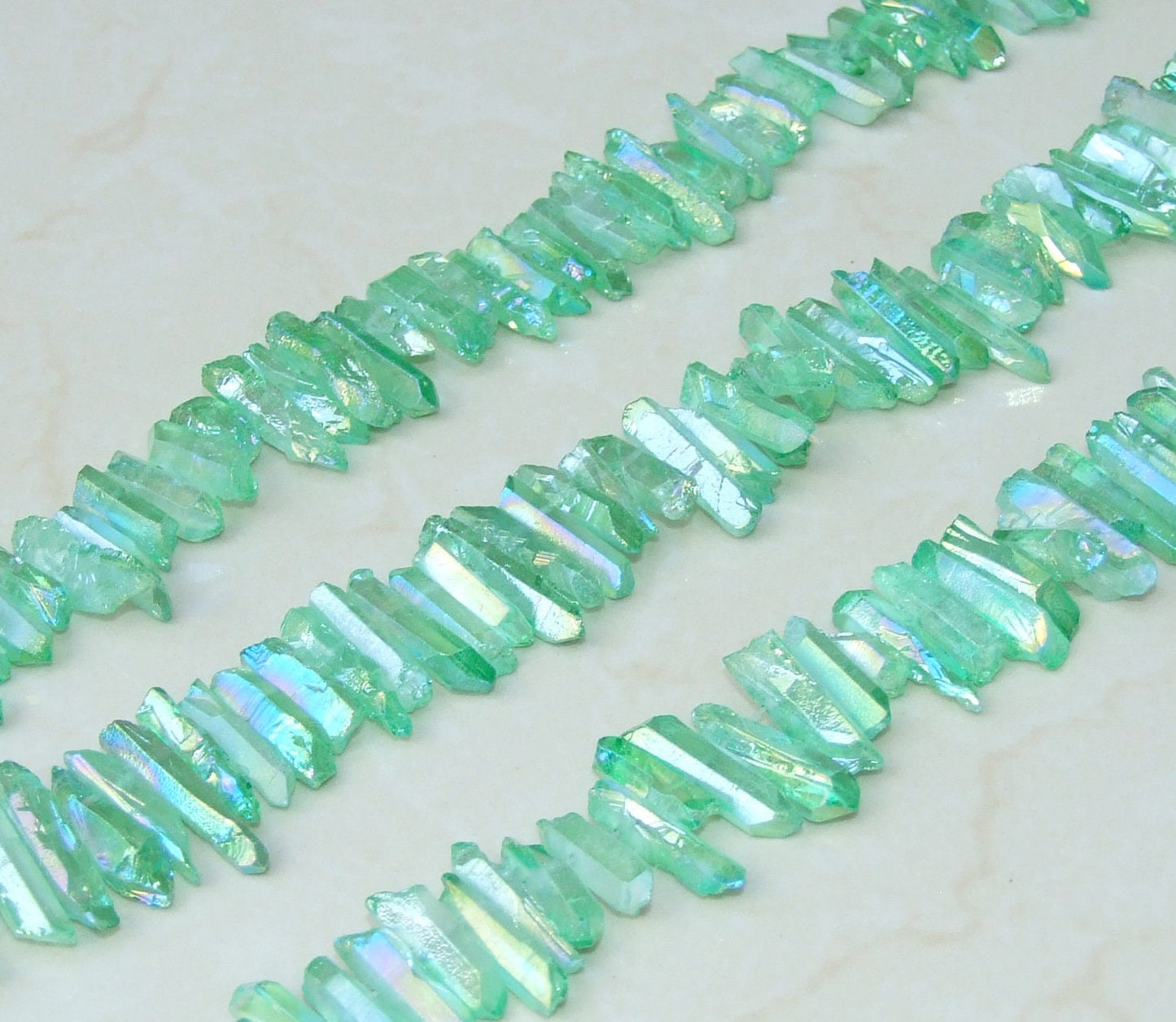 Green AB Titanium Quartz Cluster Point, Quartz Points Strand, Random, Raw Quartz Points Drilled, Quartz Crystals Points Strand, 15-30mm - EDGBeadsandGems