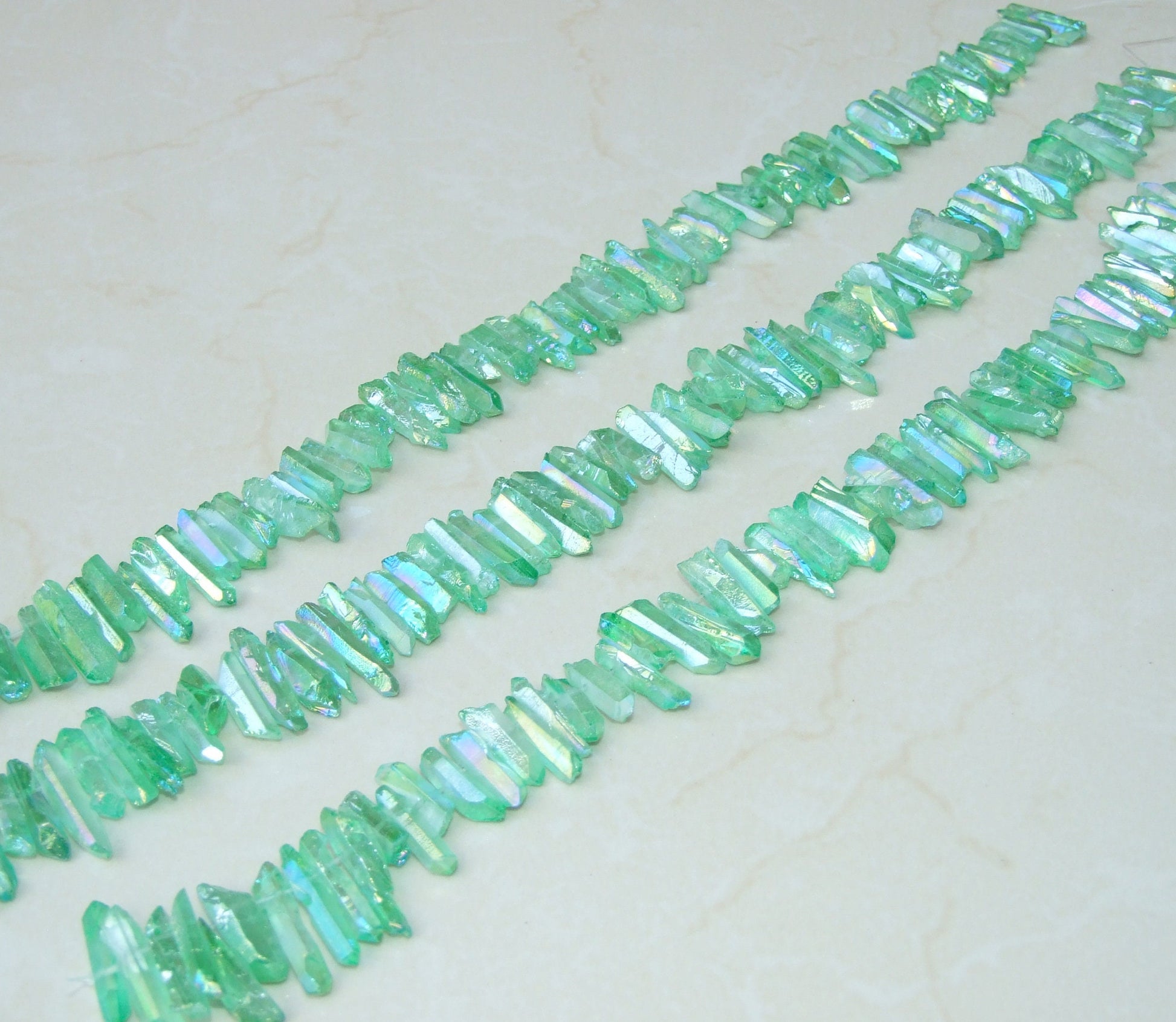 Green AB Titanium Quartz Cluster Point, Quartz Points Strand, Random, Raw Quartz Points Drilled, Quartz Crystals Points Strand, 15-30mm - EDGBeadsandGems