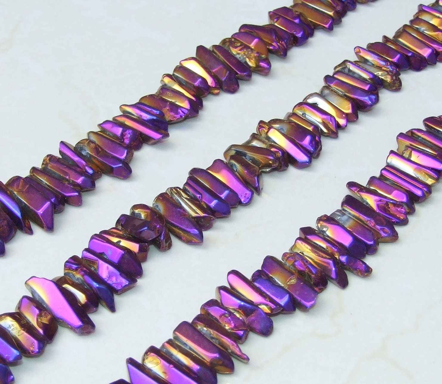 Glamorous Mardi Gras Quartz Crystal Points - Purple & Gold Titanium - Gemstone Beads - 20mm to 28mm - EDGBeadsandGems