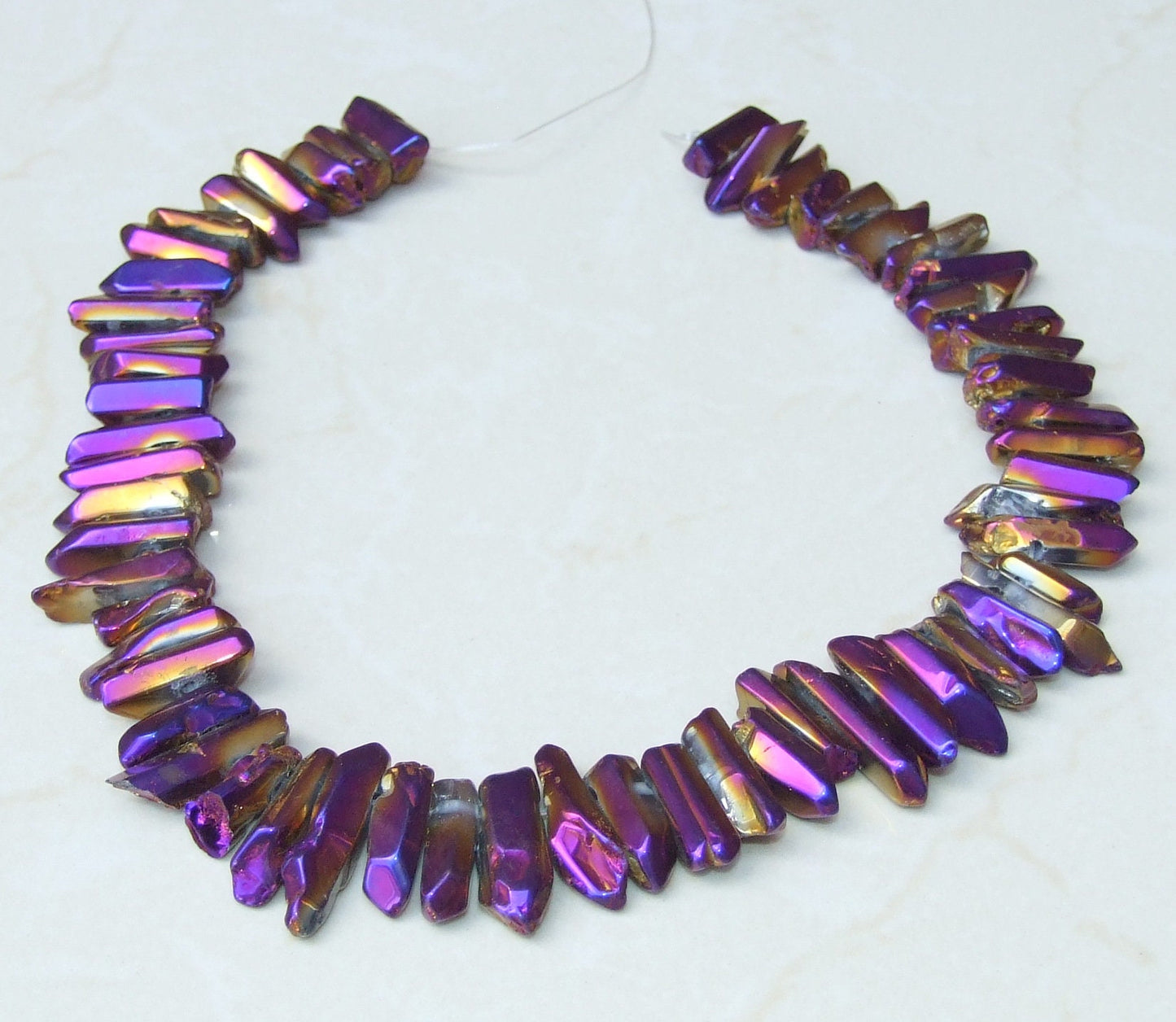 Glamorous Mardi Gras Quartz Crystal Points - Purple & Gold Titanium - Gemstone Beads - 20mm to 28mm - EDGBeadsandGems