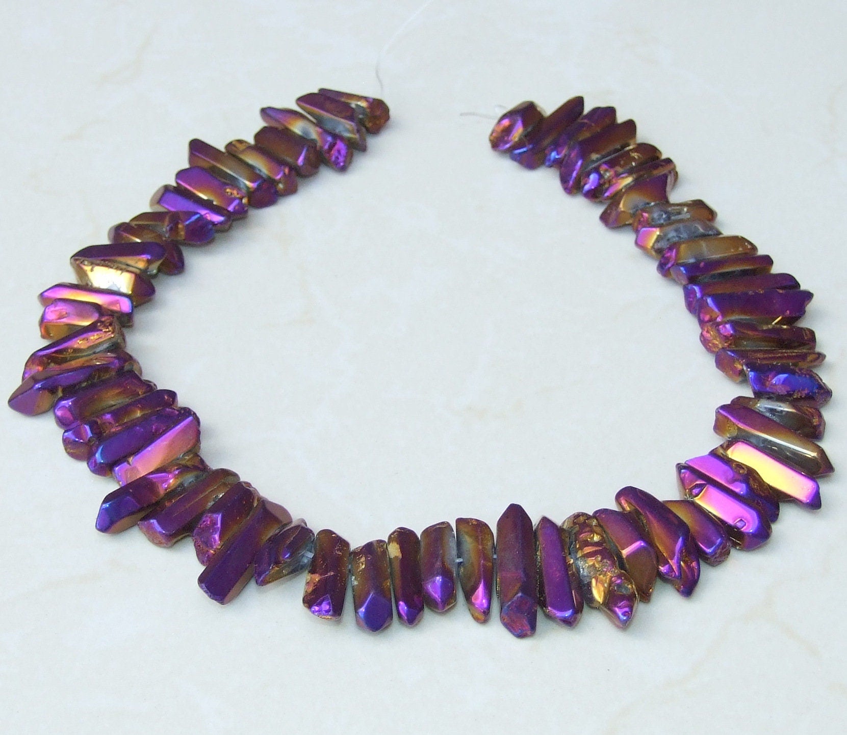 Glamorous Mardi Gras Quartz Crystal Points - Purple & Gold Titanium - Gemstone Beads - 20mm to 28mm - EDGBeadsandGems