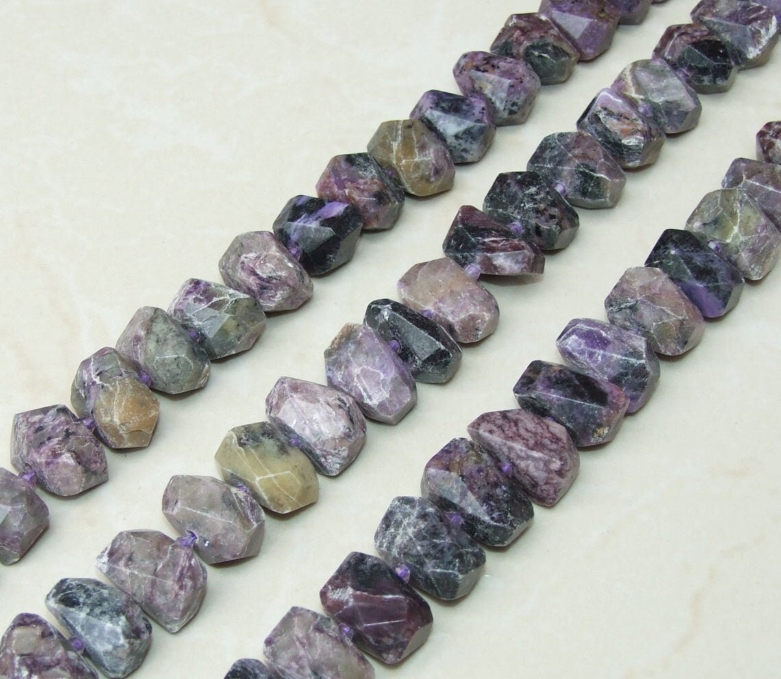 Charoite Faceted Nugget, Gemstone Beads, Polished Charoite Pendant, Charoite Bead, Loose Jewelry Stones, Half Strand, 12mm x 12mm x 20mm - EDGBeadsandGems