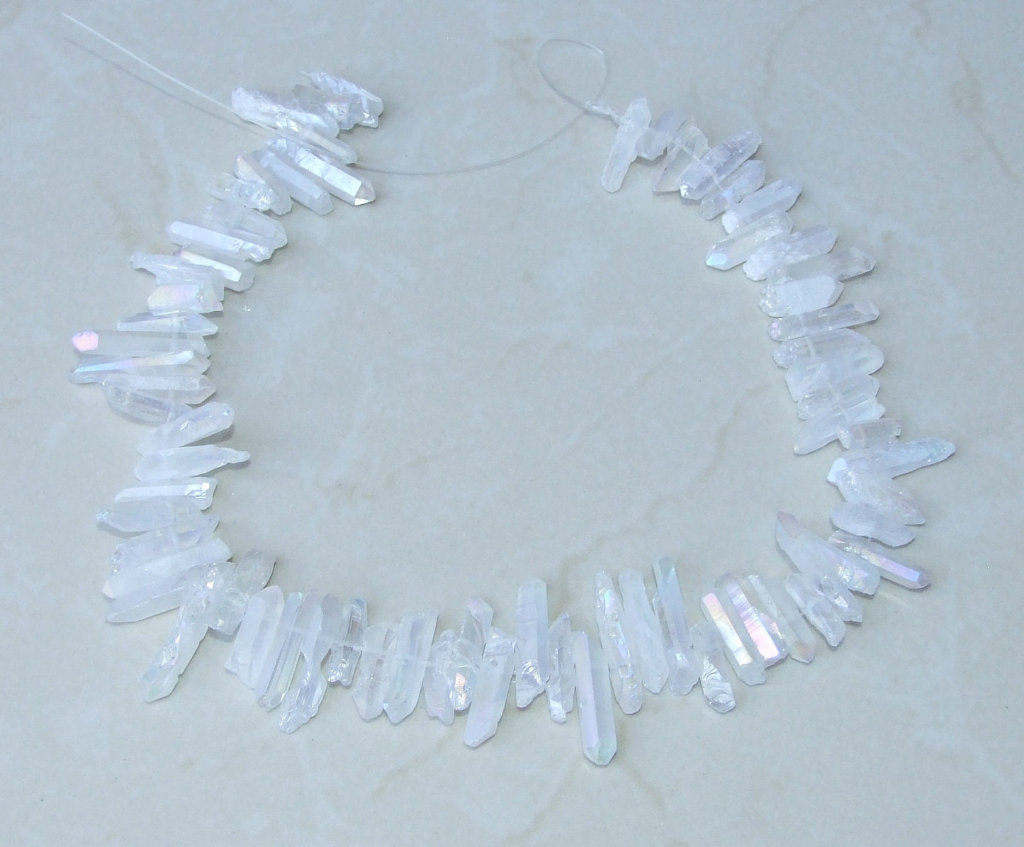 Clear Raw AB Titanium Quartz Cluster Point, Angel Aura Points Strand, Random Length Quartz Points, Quartz Crystals Points Strand, 15-30mm - EDGBeadsandGems