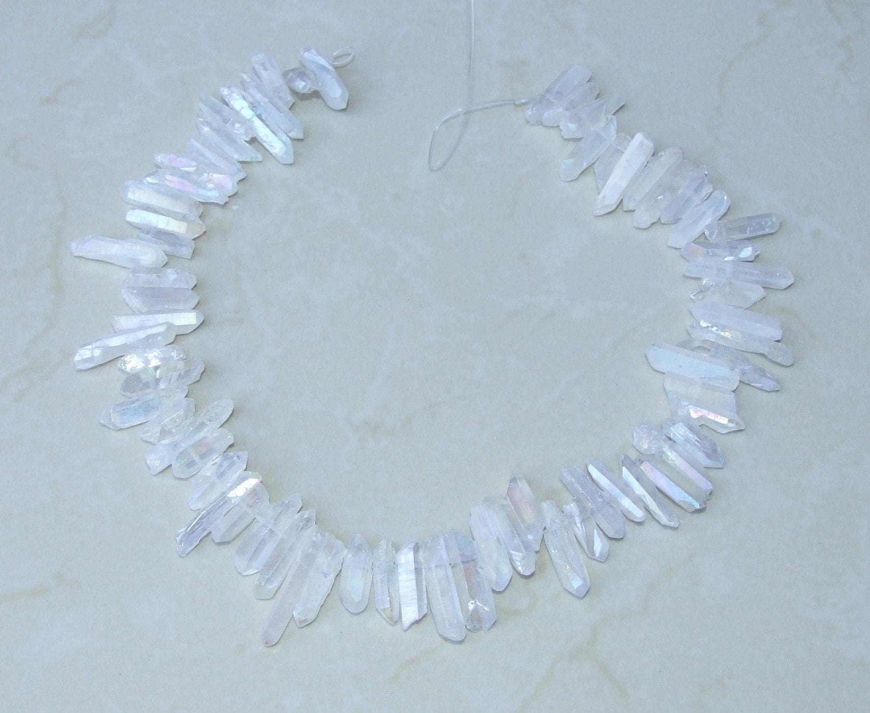 Clear Raw AB Titanium Quartz Cluster Point, Angel Aura Points Strand, Random Length Quartz Points, Quartz Crystals Points Strand, 15-30mm - EDGBeadsandGems