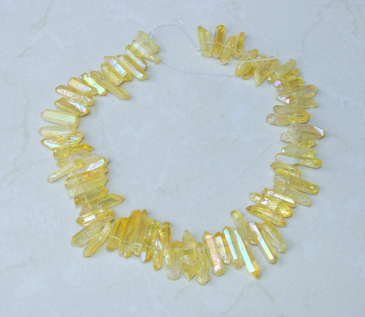 Yellow AB Titanium Quartz Cluster Point, Titanium Quartz Points Strand, Raw Quartz Points, Random Length, AB Quartz Points Strand, 15-30mm - EDGBeadsandGems