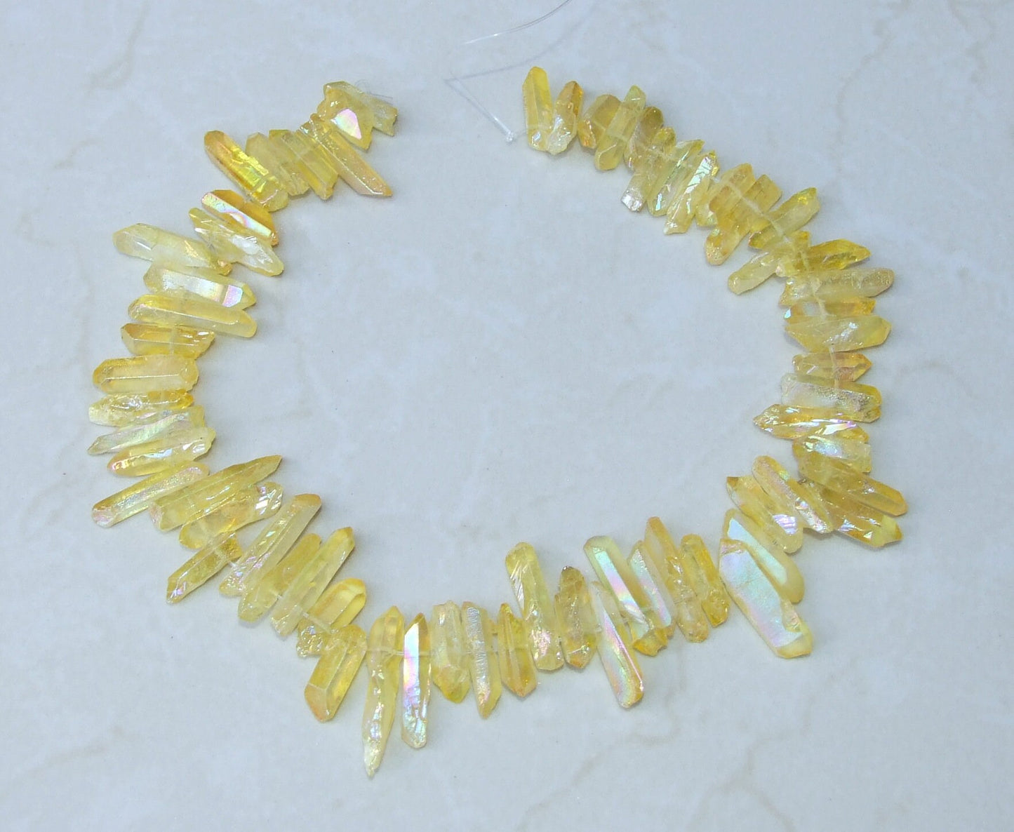 Yellow AB Titanium Quartz Cluster Point, Titanium Quartz Points Strand, Raw Quartz Points, Random Length, AB Quartz Points Strand, 15-30mm - EDGBeadsandGems
