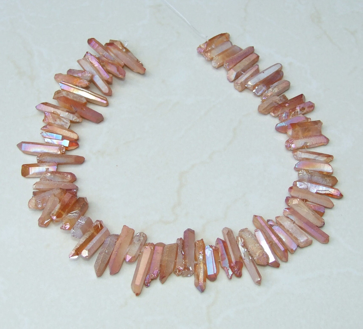Peach Orange AB Titanium Quartz Cluster Point, Titanium Quartz Points Strand, Raw Quartz Points, Random Length, AB Quartz Points, 15-30mm - EDGBeadsandGems