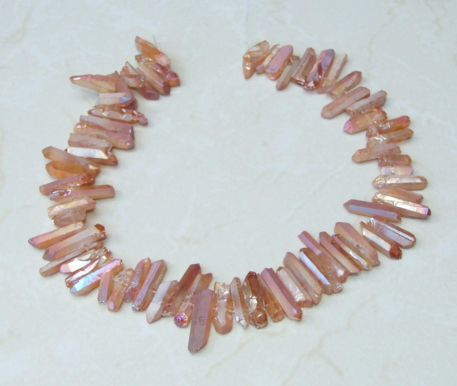 Peach Orange AB Titanium Quartz Cluster Point, Titanium Quartz Points Strand, Raw Quartz Points, Random Length, AB Quartz Points, 15-30mm - EDGBeadsandGems