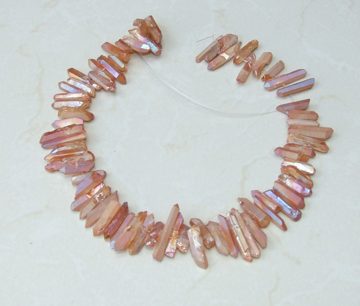 Peach Orange AB Titanium Quartz Cluster Point, Titanium Quartz Points Strand, Raw Quartz Points, Random Length, AB Quartz Points, 15-30mm - EDGBeadsandGems
