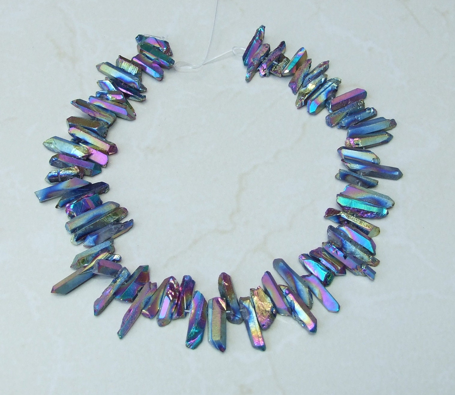 Rainbow Titanium Quartz Cluster Point, Titanium Quartz Points Strand, Raw Quartz Points, Random Length, Gemstone Bead Strand, 15-30mm - EDGBeadsandGems