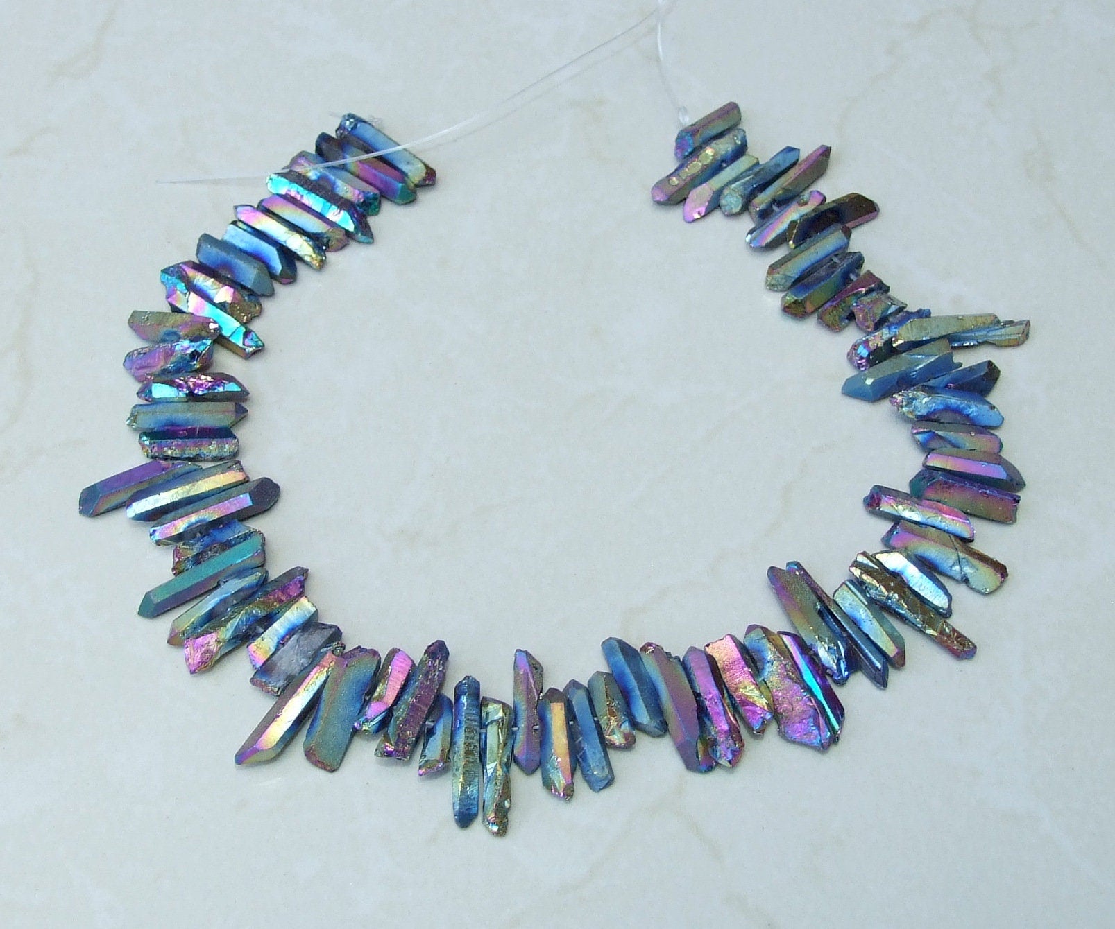 Rainbow Titanium Quartz Cluster Point, Titanium Quartz Points Strand, Raw Quartz Points, Random Length, Gemstone Bead Strand, 15-30mm - EDGBeadsandGems