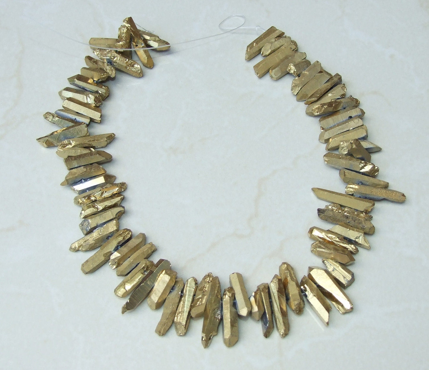 Gold Titanium Quartz Cluster Point, Titanium Quartz Points Strand, Raw Quartz Points, Random Length, Gemstone Bead Strand, 15-30mm - EDGBeadsandGems