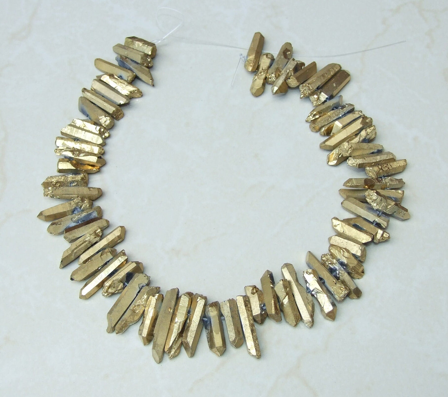 Gold Titanium Quartz Cluster Point, Titanium Quartz Points Strand, Raw Quartz Points, Random Length, Gemstone Bead Strand, 15-30mm - EDGBeadsandGems